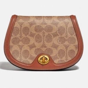 Coach 76264 Saddle Belt Bag In Colorblock Signature Canvas In Tan Rust EUC
